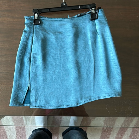 MOTEL ROCKS BLUE SATIN MINISKIRT ALTERED TO FIT SIZE XS - Picture 1 of 3